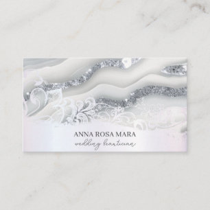 *~* Silver Grey White Ornate QR Agate  AP66 Glam Business Card