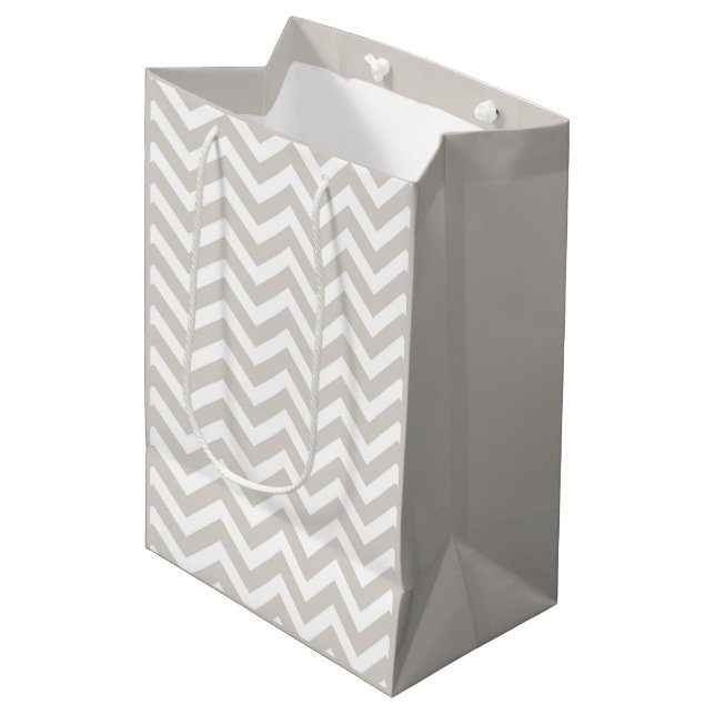 Silver Grey & White Thick Chevron Wedding Birthday Medium Gift Bag (Front Angled)