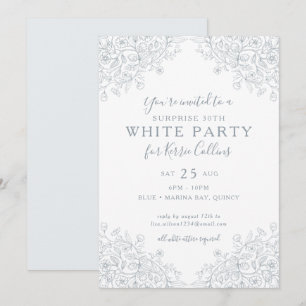 Silver Grey Wildflower Florals 30th Birthday Invitation