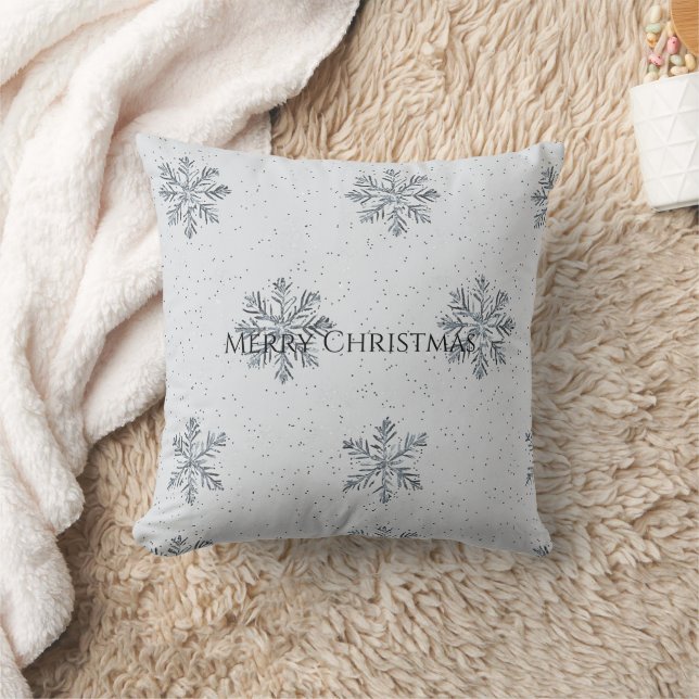 Silver Grey Winter Snowflakes Christmas Cushion (Blanket)