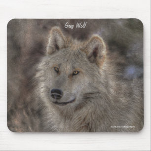 Silver Grey Wolf Wildlife Art Portrait Mouse Mat