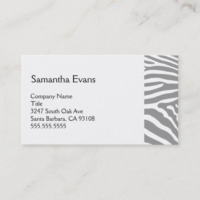 Silver Grey Zebra Business Card (Front)