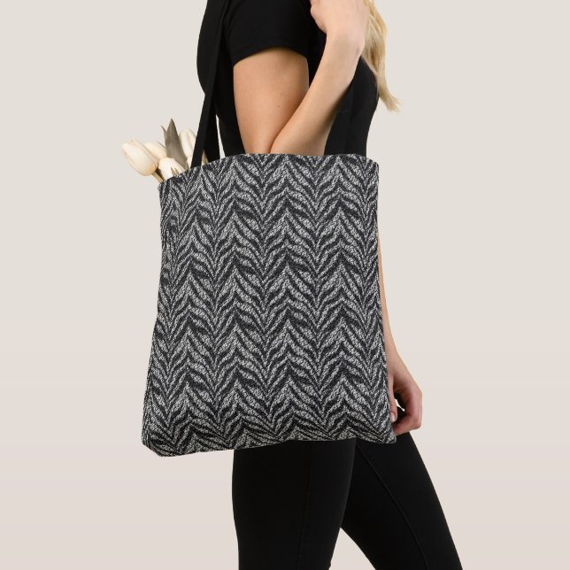 Silver Grey Zebra Stripes Pattern      Tote Bag (Close Up)