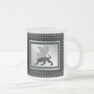 Silver Griffin Frosted Glass Coffee Mug