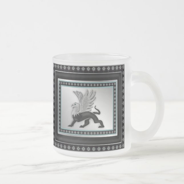 Silver Griffin Frosted Glass Coffee Mug (Right)