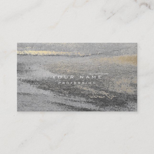 Silver Grungy Abstract Cement Wall Gray Gold Sepia Business Card (Front)