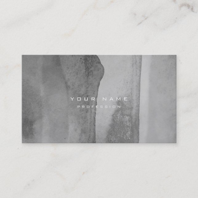 Silver Grungy Monochrom Cement Wall Gray Minimal Business Card (Front)