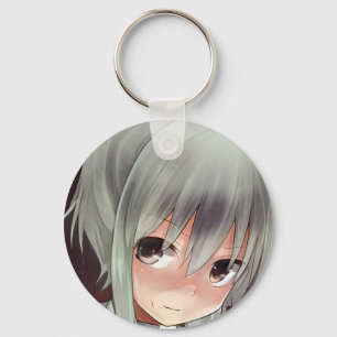 Silver haired anime girl in shadow kitty voices key ring