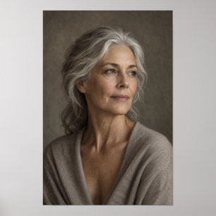 Silver Haired Woman in Soft Neutral Portrait Wall Poster