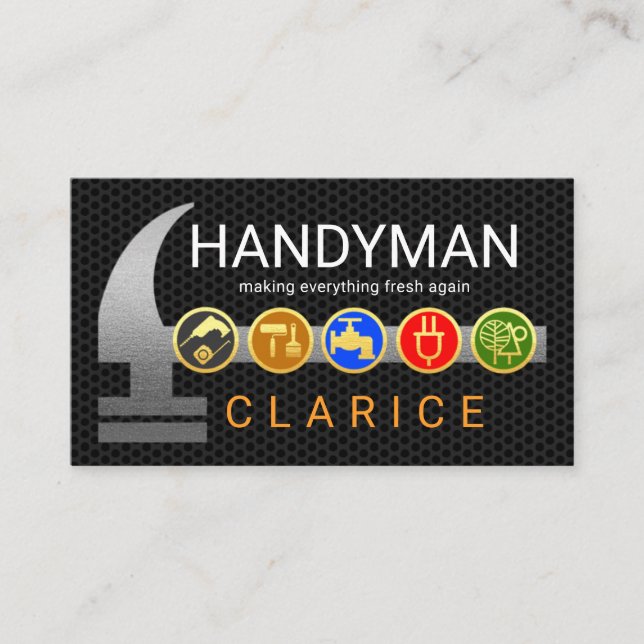Silver Hammer On Wire Mesh Handyman Tools Business Card (Front)