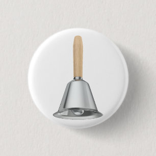 Silver handbell with a wooden handle 3 cm round badge