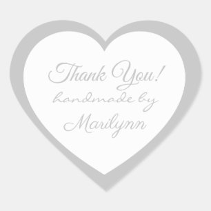 Silver handmade by X, Thank You, Custom Elegant Heart Sticker
