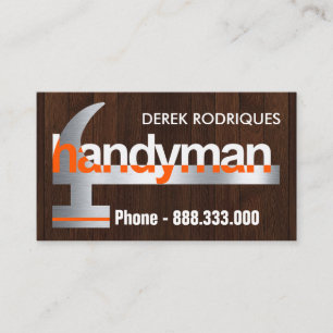 Silver Handyman Hammer On Wood Business Card