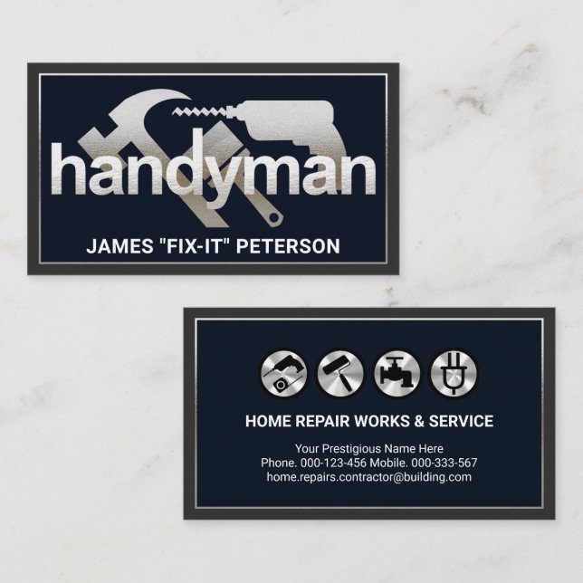 Silver Handyman Tools Frame Business Card (Front/Back)