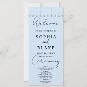 Silver Hanging Stars Light Blue Wedding Program