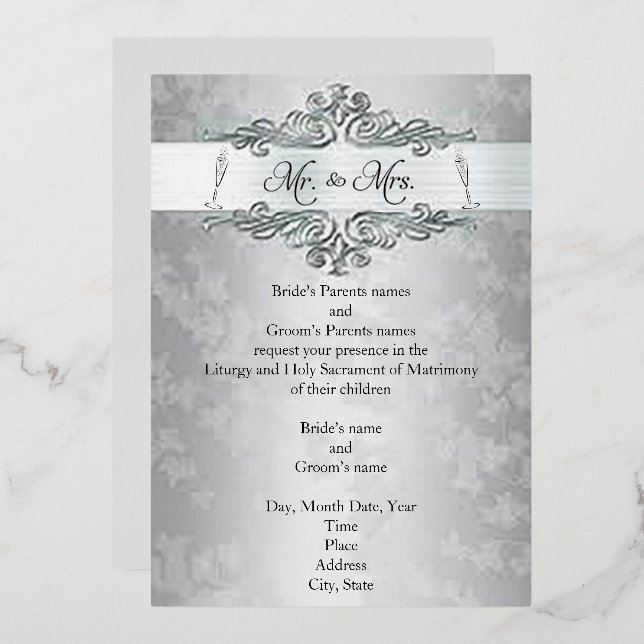Silver Happiness Foil Wedding Invitation Foil Invi (Front/Back)