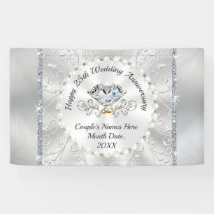 Silver Happy 25th Wedding Anniversary Banners