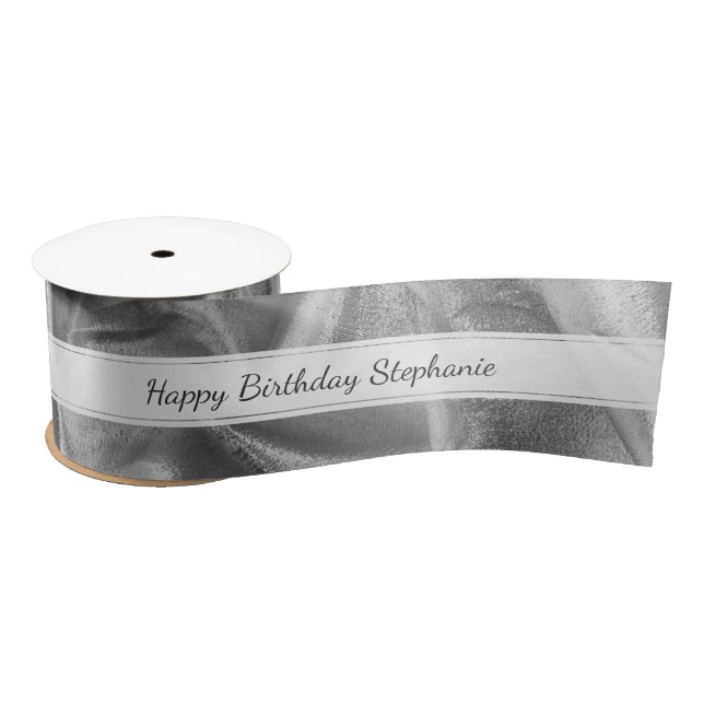 Silver "Happy Birthday" or Any Occasion, Anyone Satin Ribbon (Spool)