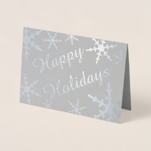 Silver Happy Holidays Script Snowflakes Foil Card