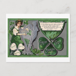 Silver Harp, Shamrock, St. Patrick's Day, Vintage Postcard