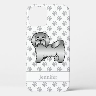 Silver Havanese Cartoon Dog Illustration & Name iPhone 12 Case