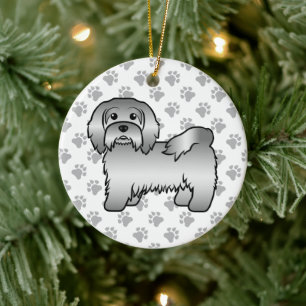 Silver Havanese Cute Cartoon Dog Illustration Ceramic Tree Decoration