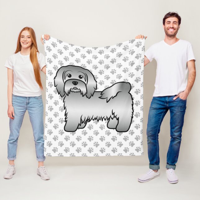 Silver Havanese Cute Cartoon Dog Illustration Fleece Blanket (In Situ)