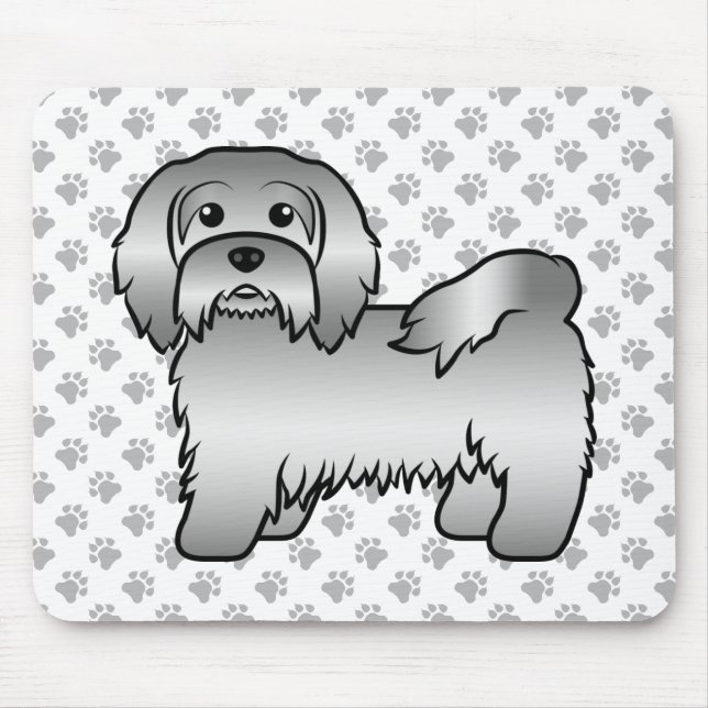 Silver Havanese Cute Cartoon Dog Illustration Mouse Mat (Front)