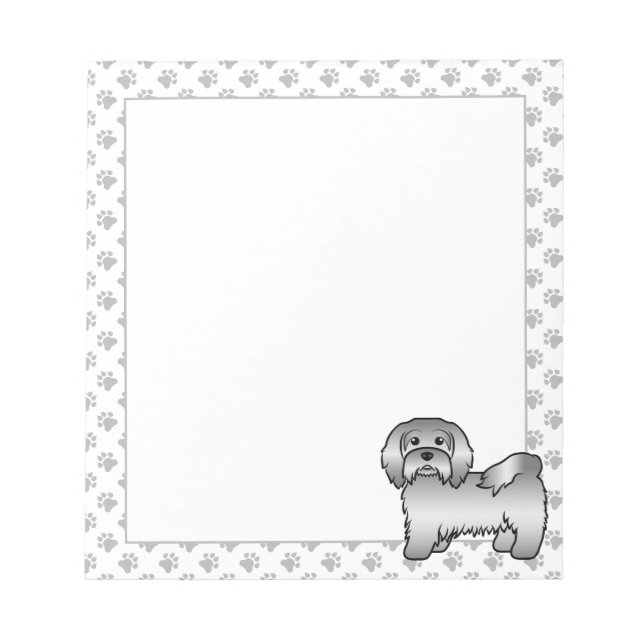 Silver Havanese Cute Cartoon Dog Illustration Notepad (Front)