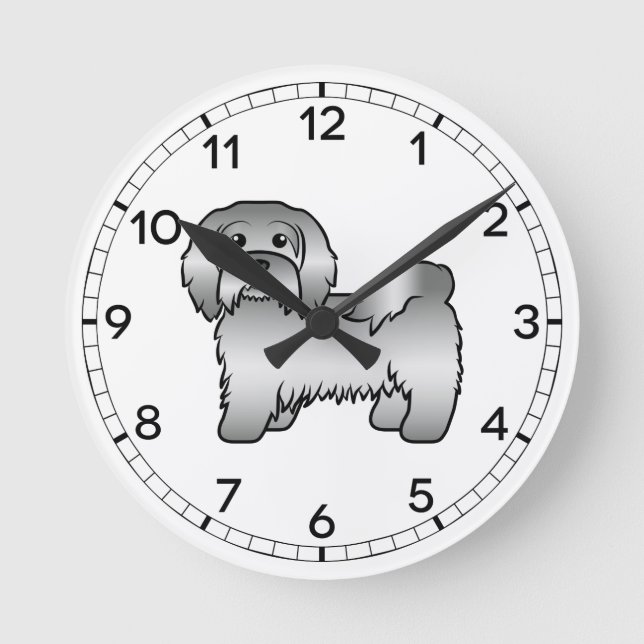 Silver Havanese Cute Cartoon Dog Illustration Round Clock (Front)