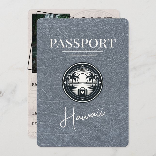 Silver Hawaii Passport Save The Date (Front/Back)