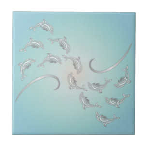 "Silver Hawaiian Waves" Modern Coastal Tile