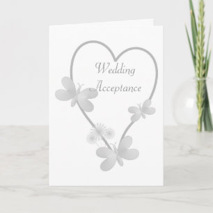 Silver Heart And Butterflies Wedding Acceptance Ca Thank You Card
