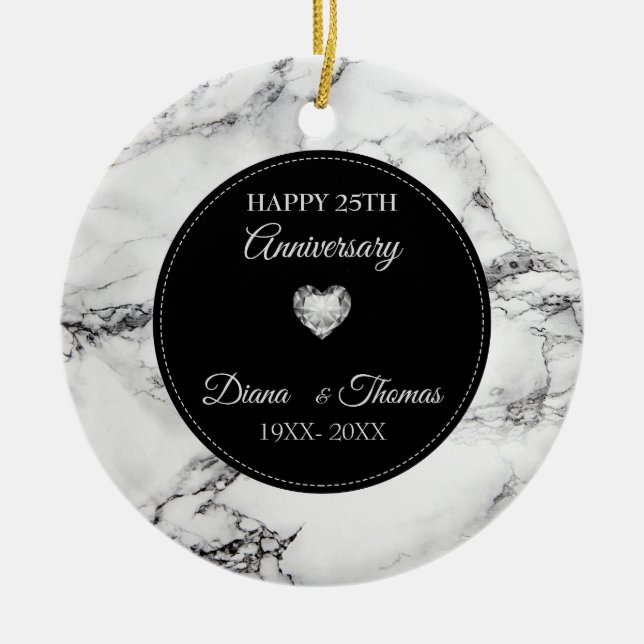 Silver Heart And Marbled Ceramic Tree Decoration (Front)