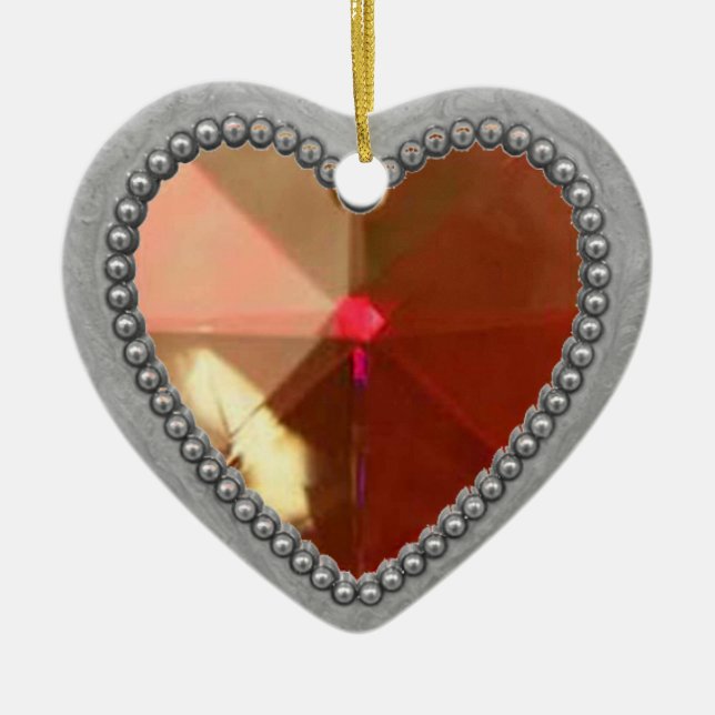 Silver Heart and Ruby Photo Frame Ceramic Tree Decoration (Front)