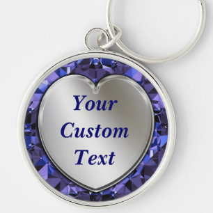 Silver Heart & Blue Diamonds Premium Keychain