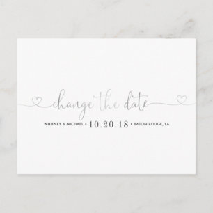 Silver Heart Change the Date Announcement Postcard