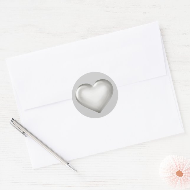 Silver Heart Classic Round Sticker (Envelope)