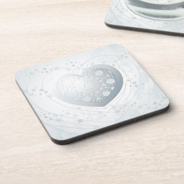 Silver heart, cork coaster (Left Side)