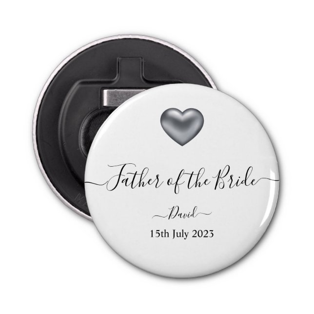 Silver Heart Father of the Bride Bottle Opener (Front)