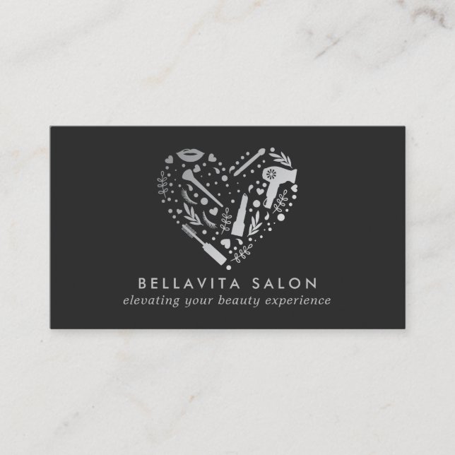 Silver Heart Hair Stylist Salon Business Card (Front)