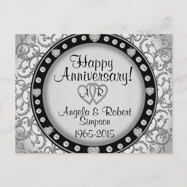 Silver Heart Monogram | Anniversary Invitation (Front)