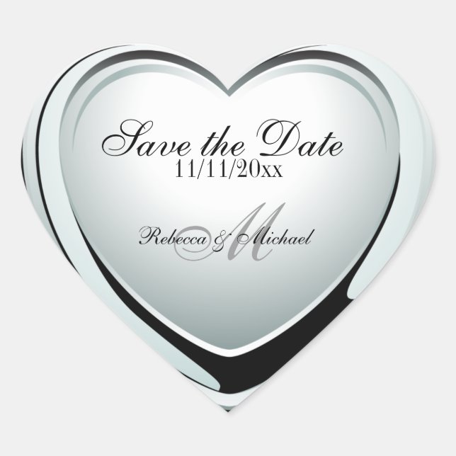 Silver Heart Pendant Save the Date Heart Sticker (Front)