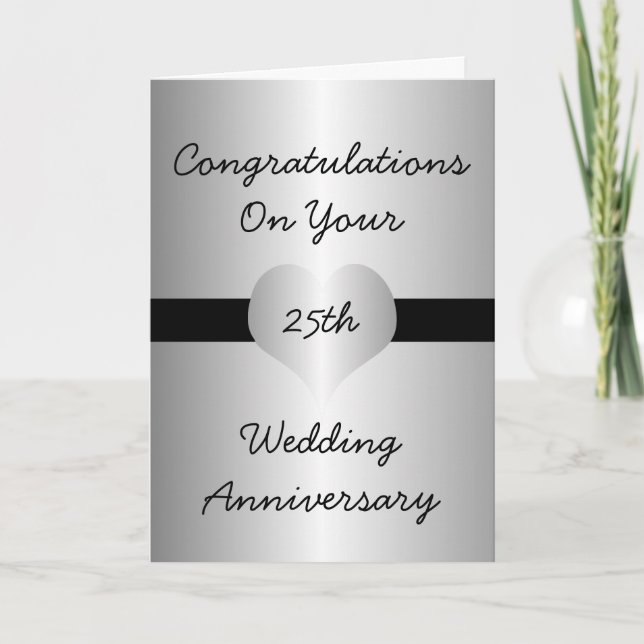Silver Heart Personalised 25th Wedding Anniversary Card (Front)