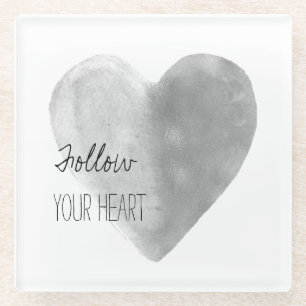 Silver Heart Personalised Glass Coaster
