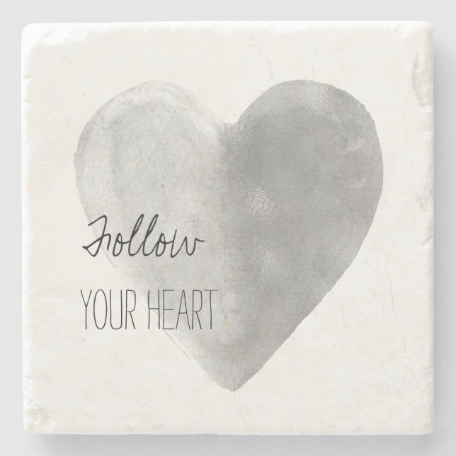 Silver Heart Personalised   Stone Coaster (Front)
