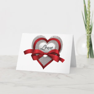 Silver Heart Red Ribbon Love Valentine's Day Card