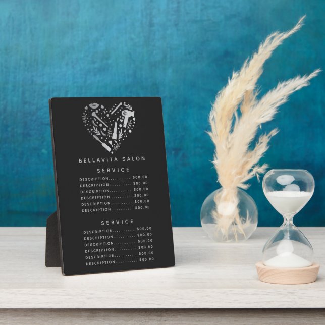 Silver Heart Salon Price Menu Plaque (Side)
