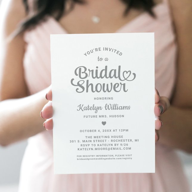 Silver Heart Script Wedding Bridal Shower Invitation (Creator Uploaded)