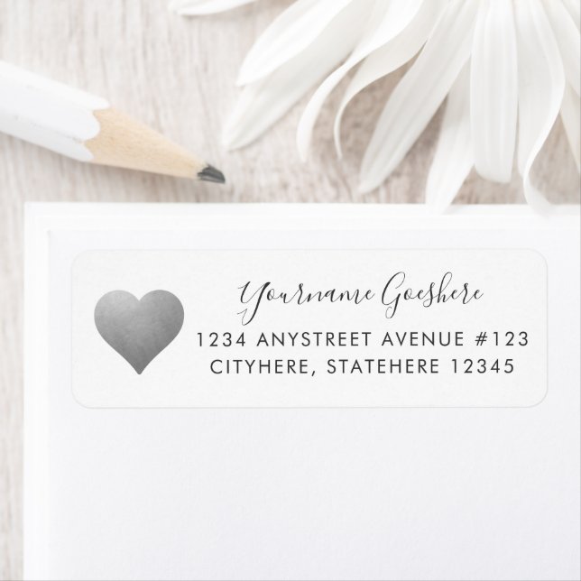 Silver Heart Simple Modern Return Address (Insitu)